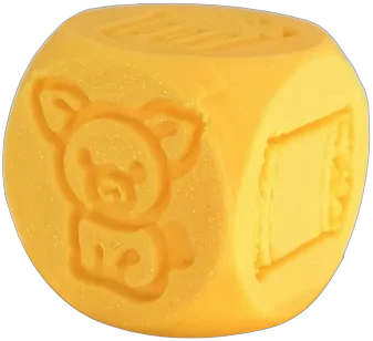 Yellow picture die with an animal on one face